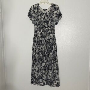 J. Crew Elena Puff-Sleeve Viscose Black Landscape Print  Dress Size Medium *READ